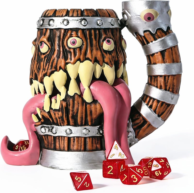 Luazuri Store Dice Tower Mug, Dice Rolling Tower, Comes with 7 PCS Dice Set, Suitable for DND Dungeons and Dragons, Tabletop Games, Available As Drink Holder, D&D Gifts, DND Accessories (Original Wood) - Image 1